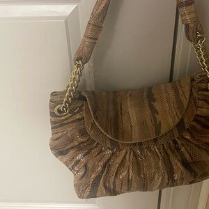 Vintage Stuart Weitzman Elegant Brown Snake Print Shoulder bag. Made in Spain.